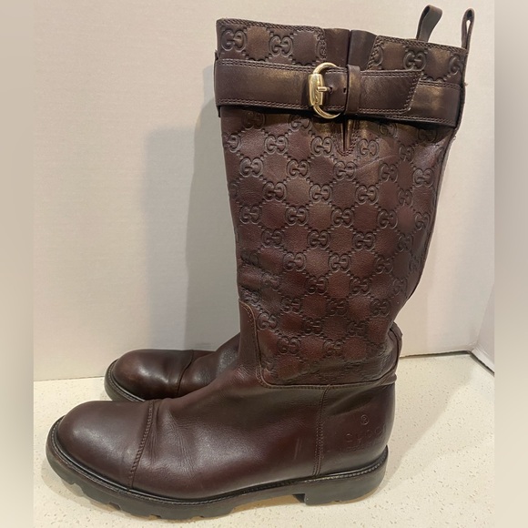 Gucci Monogram Leather Boots - Picture 1 of 8